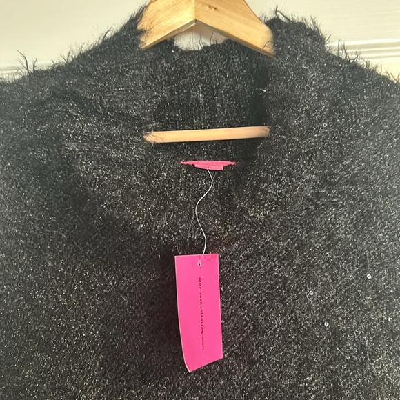 NWT Betsy Johnson Black Soft Cowl neck Fringe Shrug Poncho - Picture 2 of 6